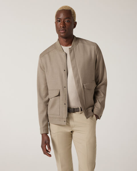 Textured Zip Up Stretch Bomber, Mushroom, hi-res
